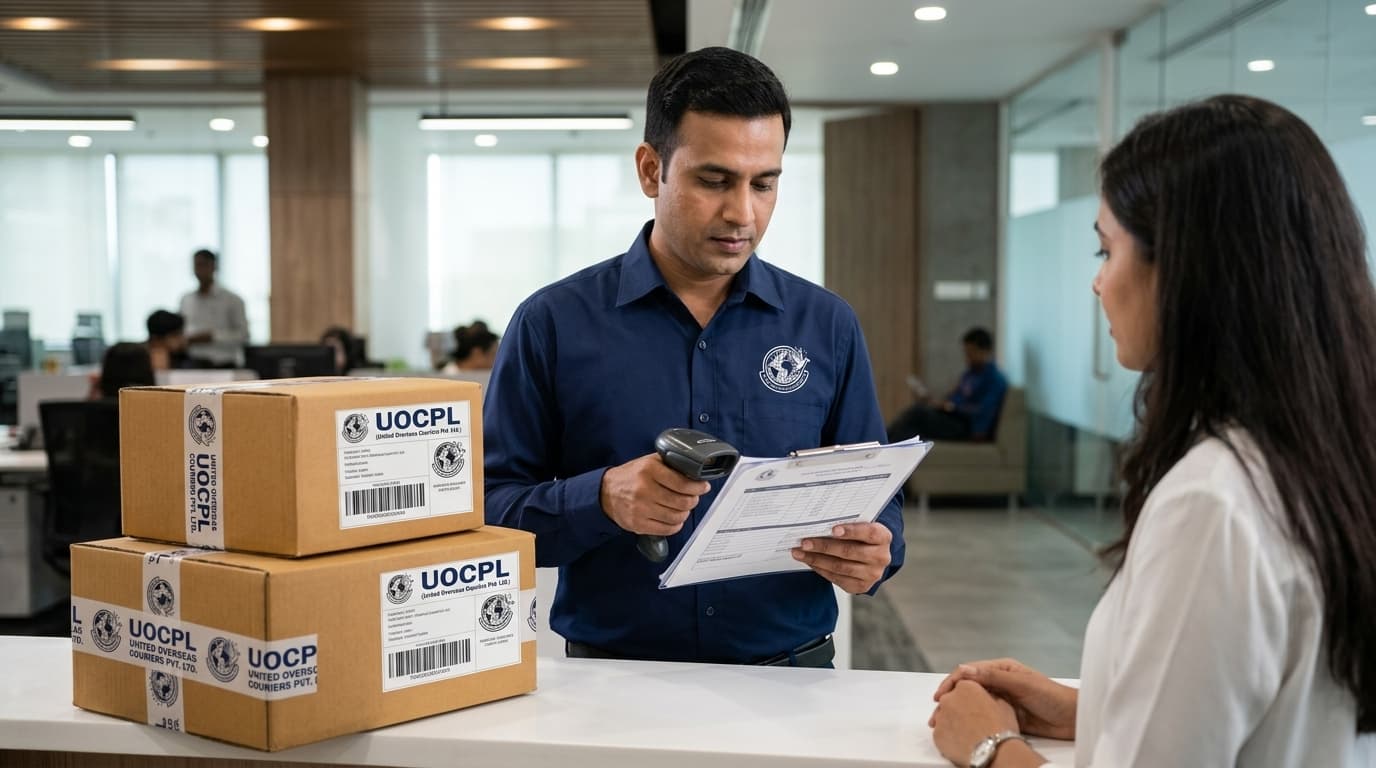 UOCPL international doorstep pickup executive collecting an export shipment